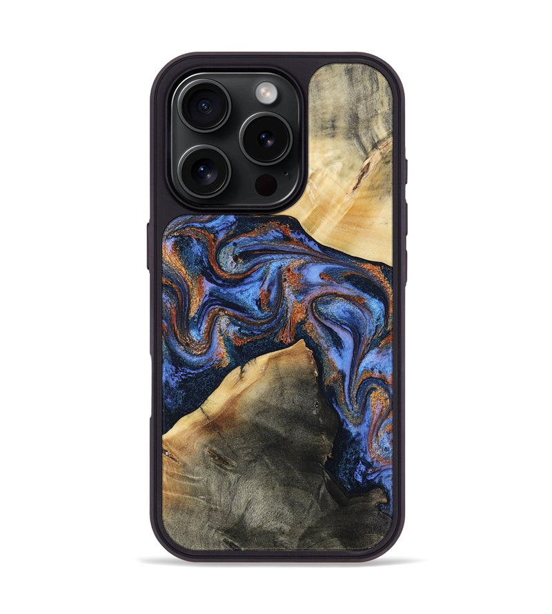 iPhone 16 Pro Wood Phone Case - Kayla (Teal & Gold, 808822)