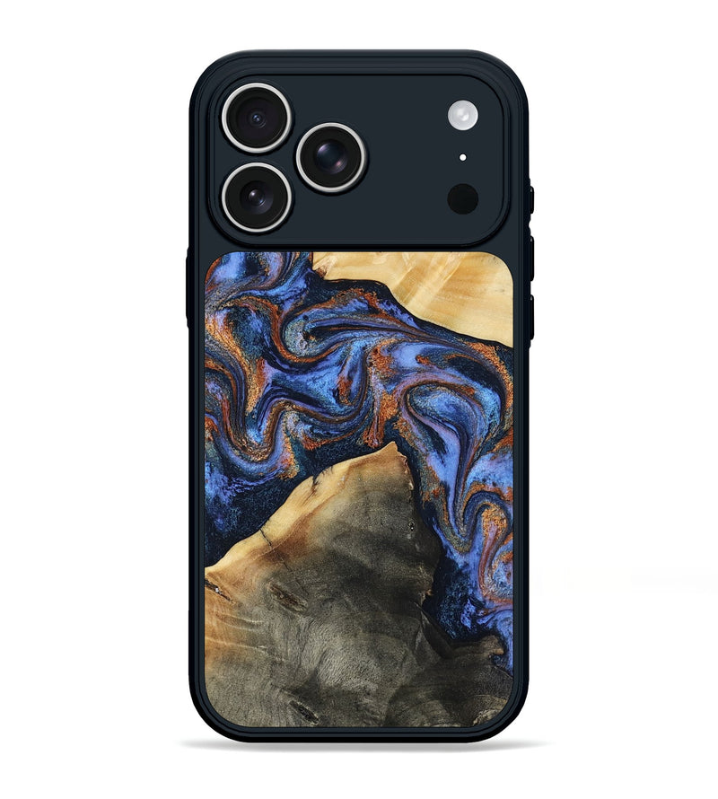 iPhone 17 Pro Max Wood Phone Case - Kayla (Teal & Gold, 808822)