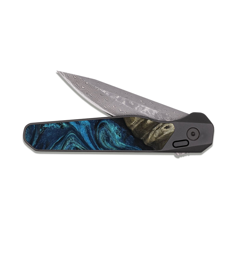 EDC Dark Damascus Wood Pocket Knife - Murphy (Blue, 808893)