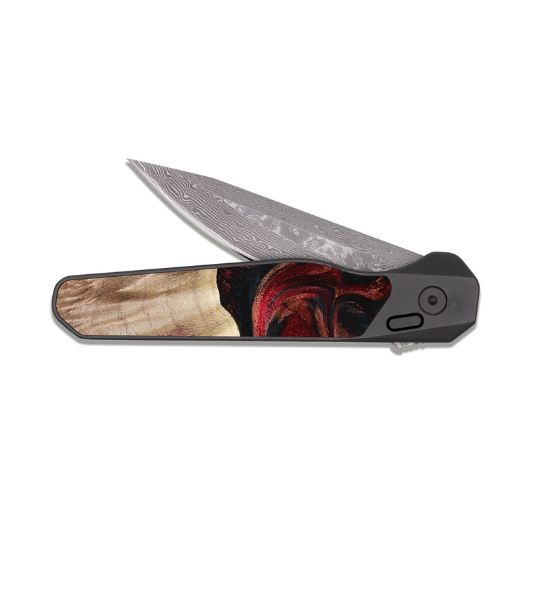 EDC Dark Damascus Wood Pocket Knife - Teressa (Red, 808902)