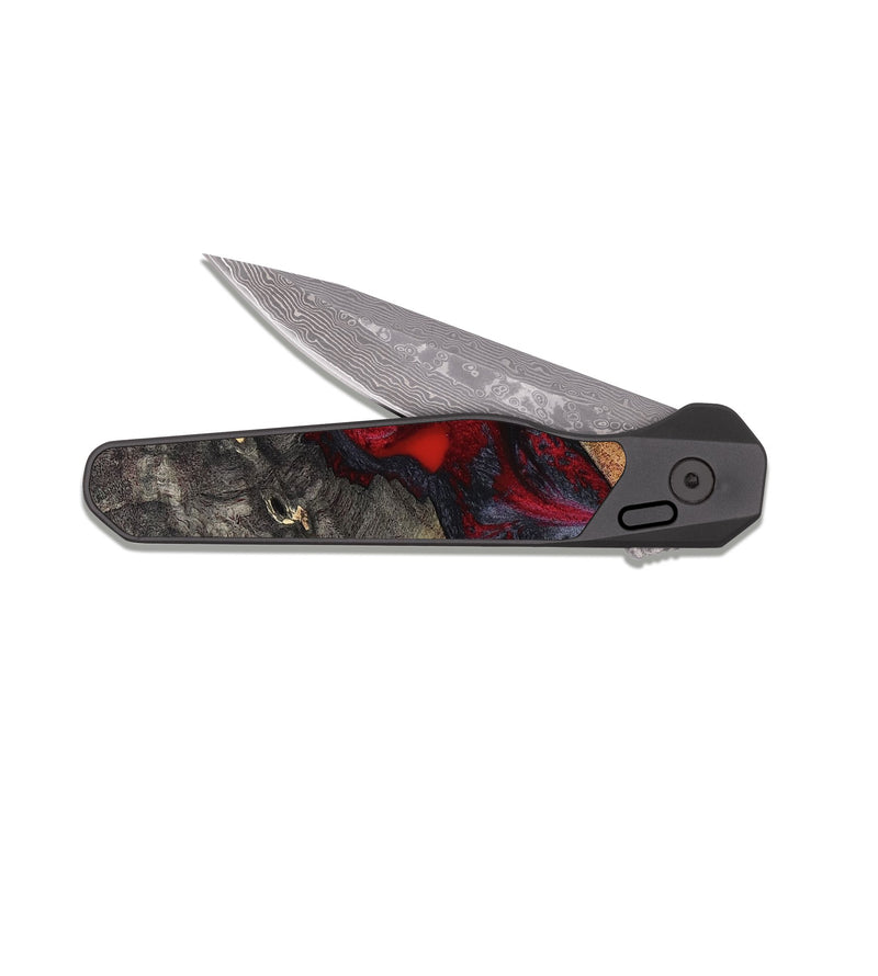 EDC Dark Damascus Wood Pocket Knife - Porsha (Red, 808907)