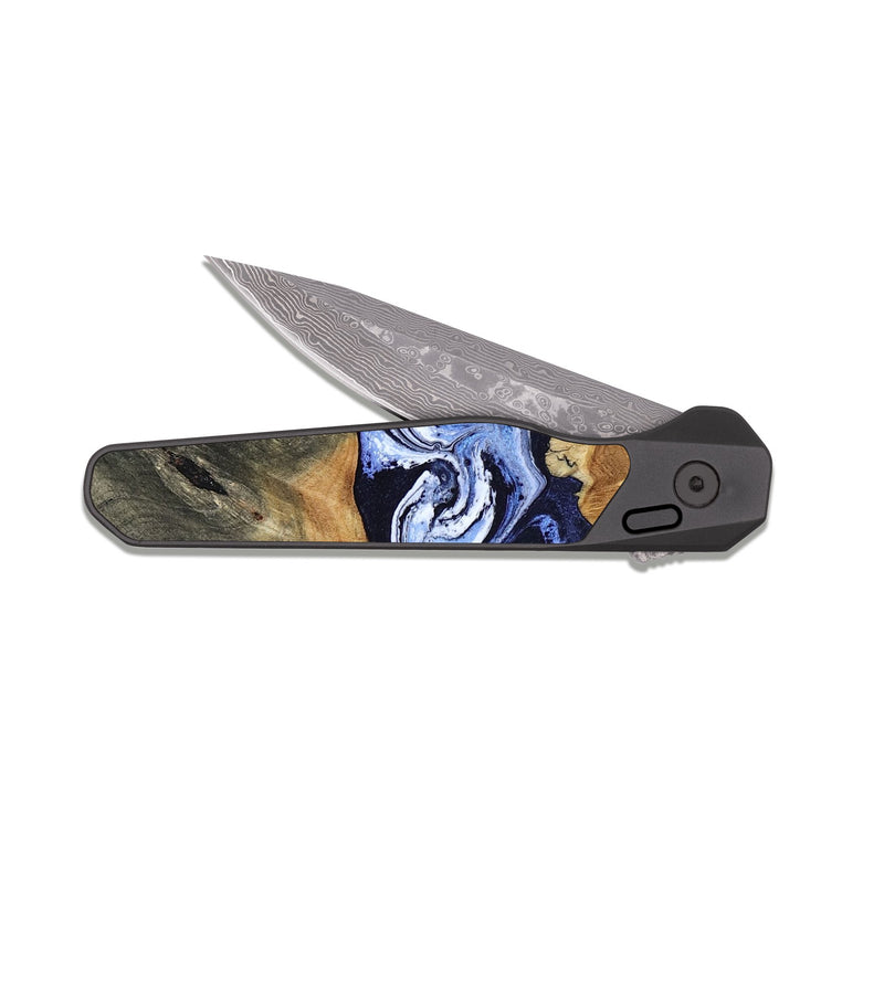 EDC Dark Damascus Wood Pocket Knife - Melba (Blue, 808916)