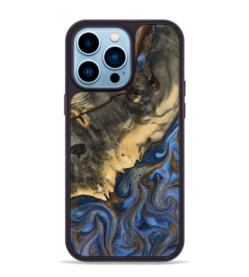 iPhone 14 Pro Max Wood Phone Case - Evelyn (Teal & Gold, 808925)