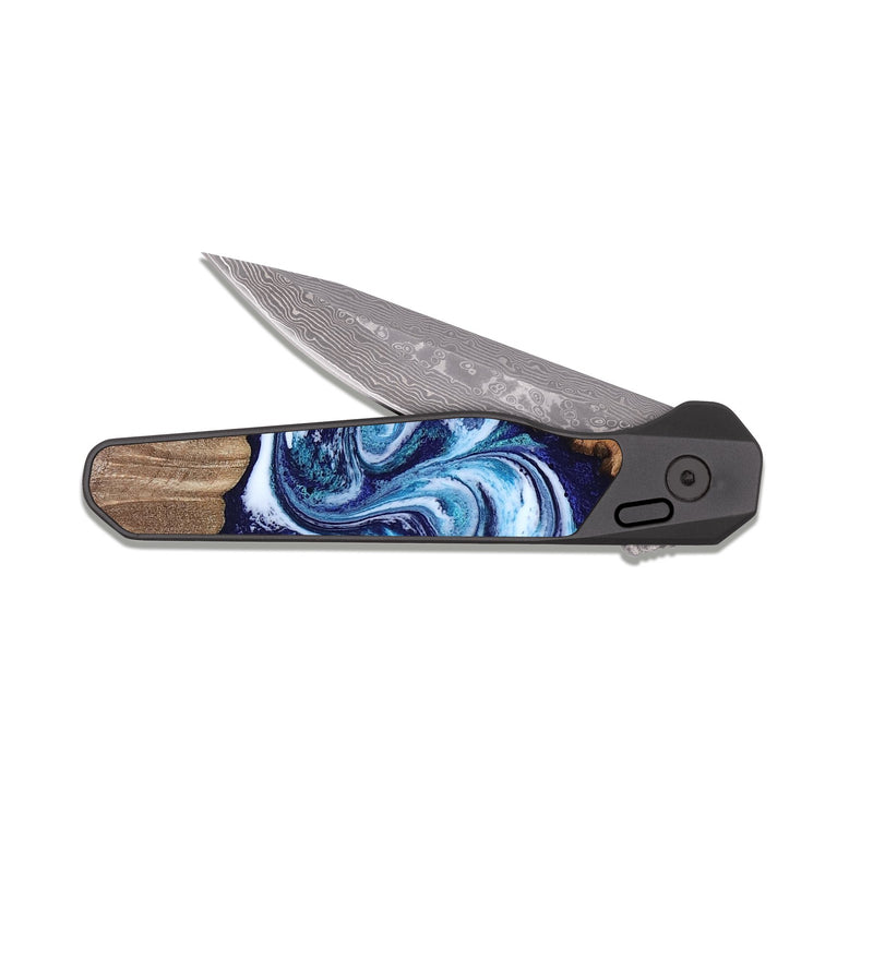 EDC Dark Damascus Wood Pocket Knife - Loretta (Blue, 808945)