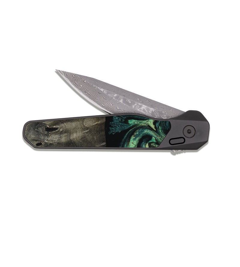 EDC Dark Damascus Wood Pocket Knife - Lona (Green, 808954)