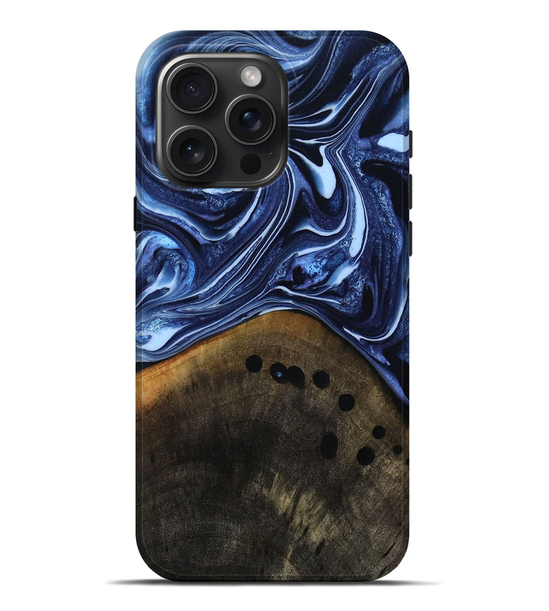 iPhone 16 Pro Max Wood Live Edge Phone Case - Loraine (Blue, 808991)
