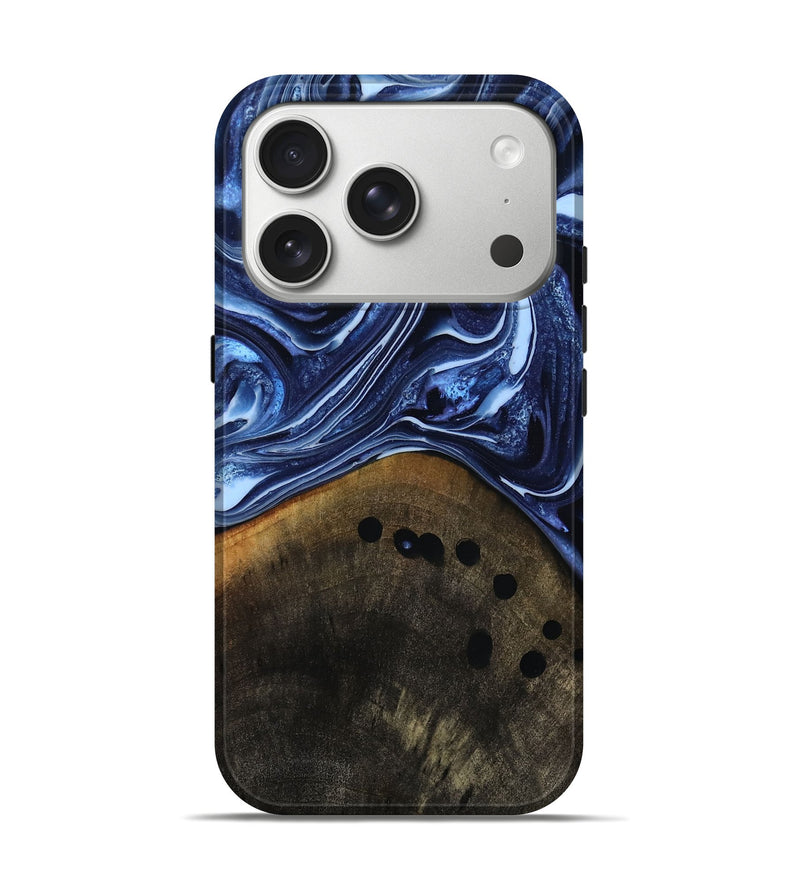 iPhone 17 Pro Wood Live Edge Phone Case - Loraine (Blue, 808991)