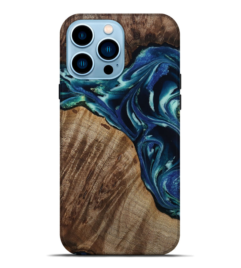 iPhone 14 Pro Max Wood Live Edge Phone Case - Macey (Blue, 809013)