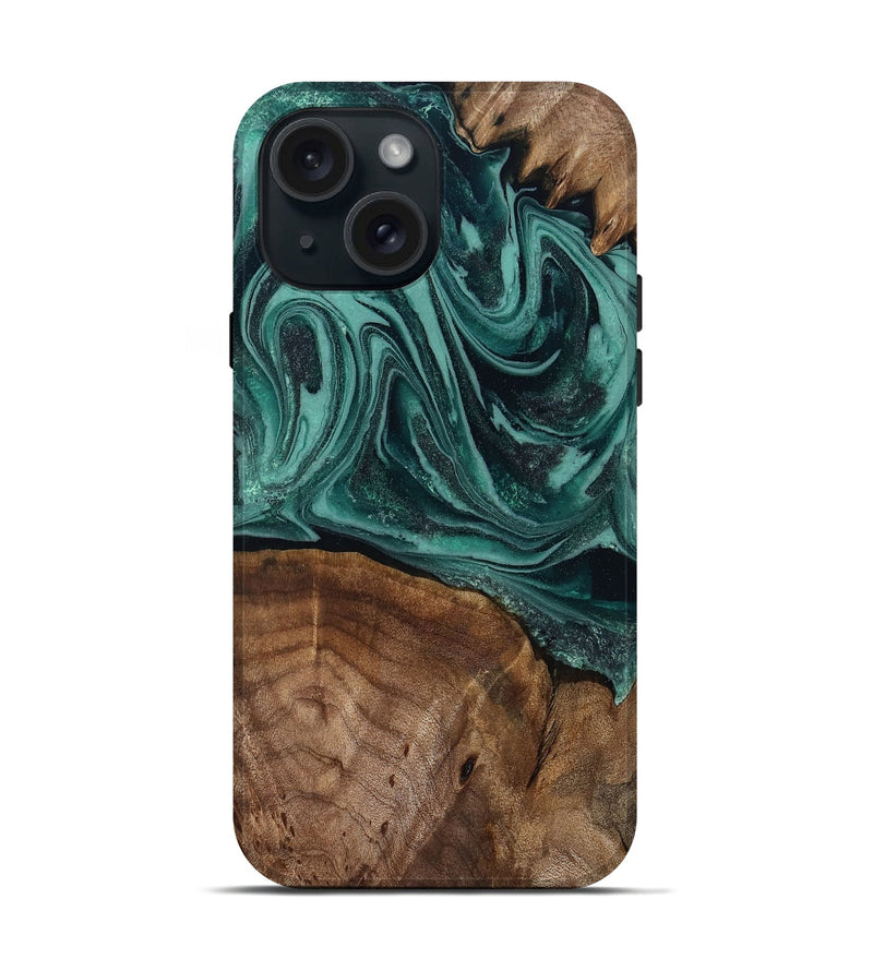 iPhone 15 Wood Live Edge Phone Case - Jaquan (Green, 809029)