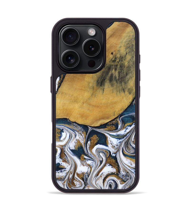 iPhone 16 Pro Wood Phone Case - Sammie (Teal & Gold, 809038)