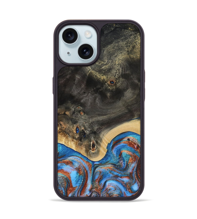 iPhone 15 Wood Phone Case - Harris (Teal & Gold, 809040)