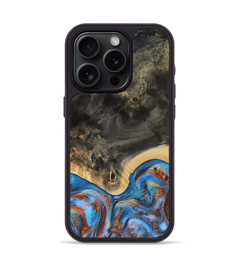 iPhone 15 Pro Wood Phone Case - Harris (Teal & Gold, 809040)