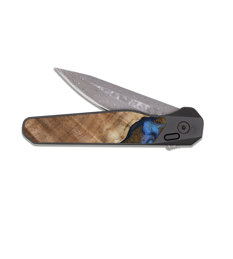 EDC Dark Damascus Wood Pocket Knife - Tiana (Teal & Gold, 809217)