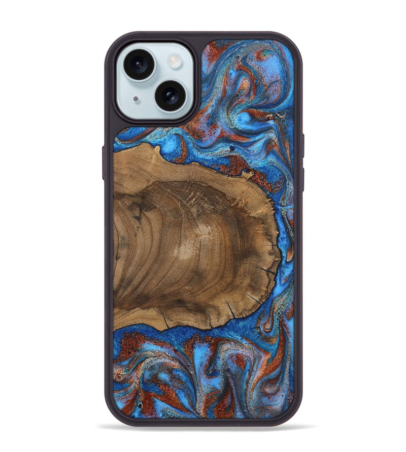iPhone 15 Plus Wood Phone Case - Andre (Teal & Gold, 809218)