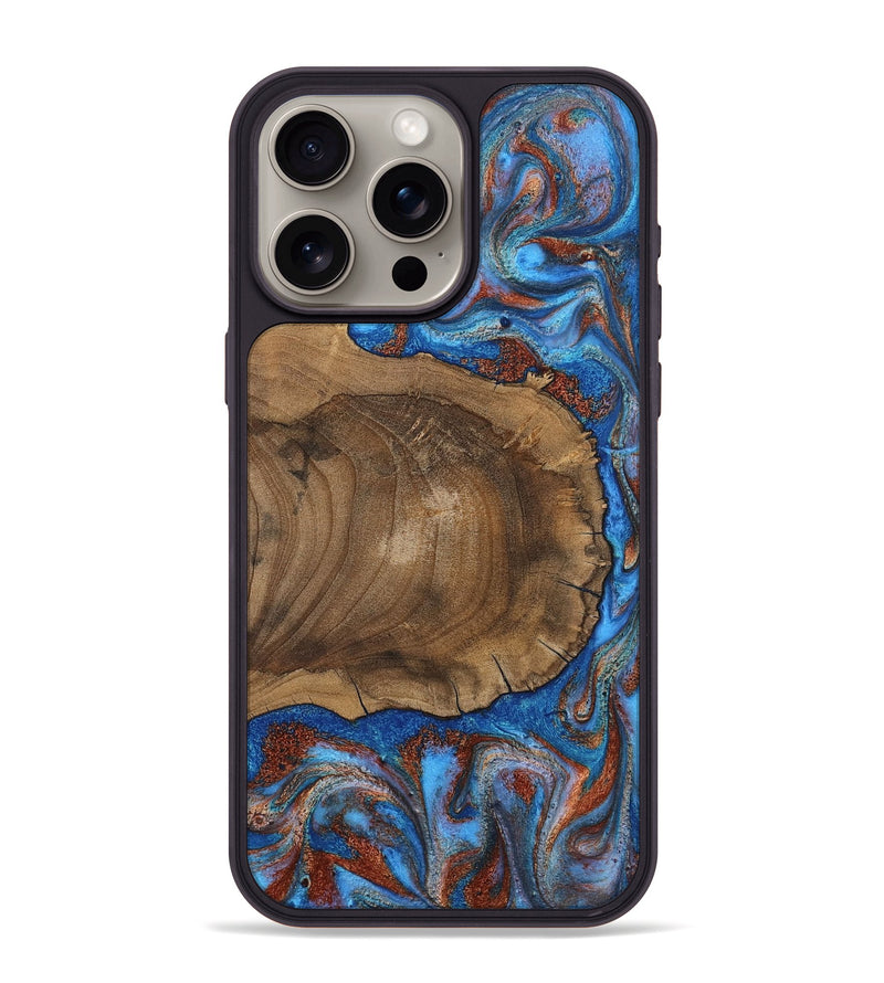 iPhone 15 Pro Max Wood Phone Case - Andre (Teal & Gold, 809218)