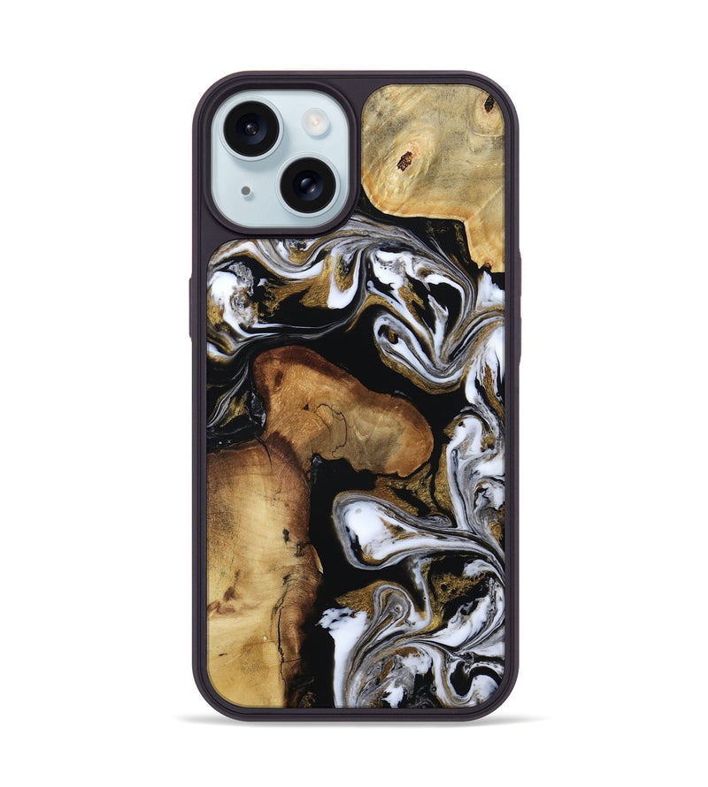 iPhone 15 Wood Phone Case - Maisie (Black & White, 809230)