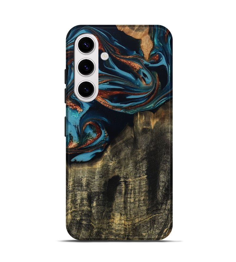 Galaxy S25 Wood Live Edge Phone Case - Jamie (Teal & Gold, 809252)