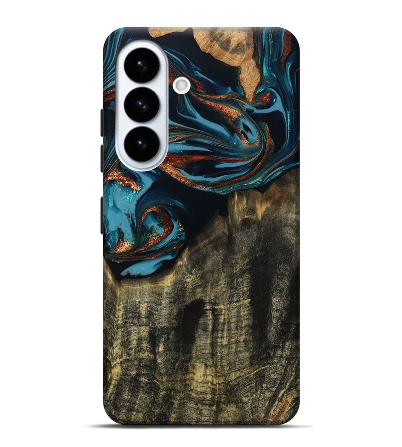 Galaxy S26 Plus Wood Live Edge Phone Case - Jamie (Teal & Gold, 809252)