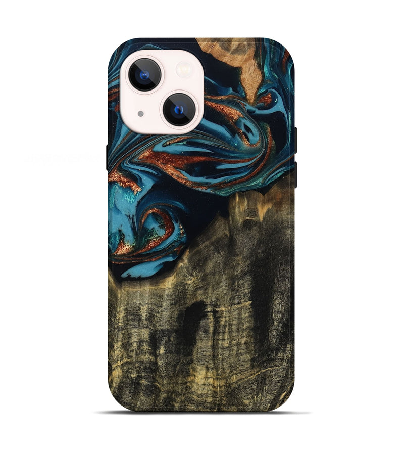 iPhone 13 Wood Live Edge Phone Case - Jamie (Teal & Gold, 809252)