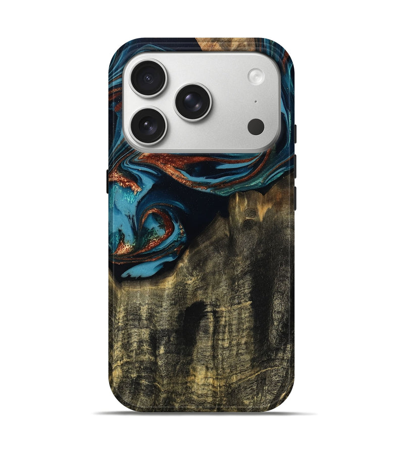 iPhone 17 Pro Wood Live Edge Phone Case - Jamie (Teal & Gold, 809252)