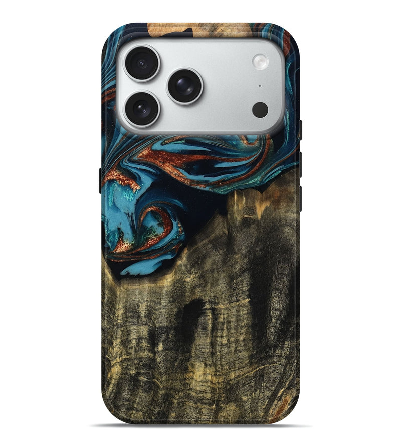iPhone 18 Pro Max Wood Live Edge Phone Case - Jamie (Teal & Gold, 809252)