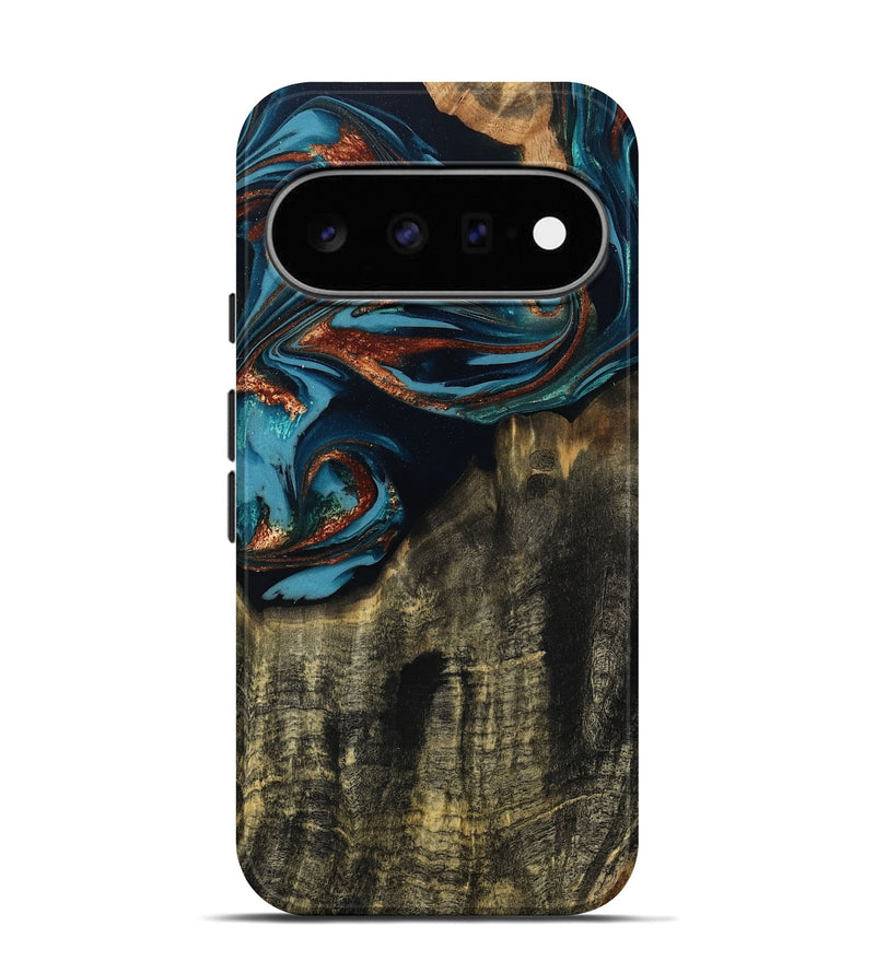 Pixel 11 Pro Wood Live Edge Phone Case - Jamie (Teal & Gold, 809252)