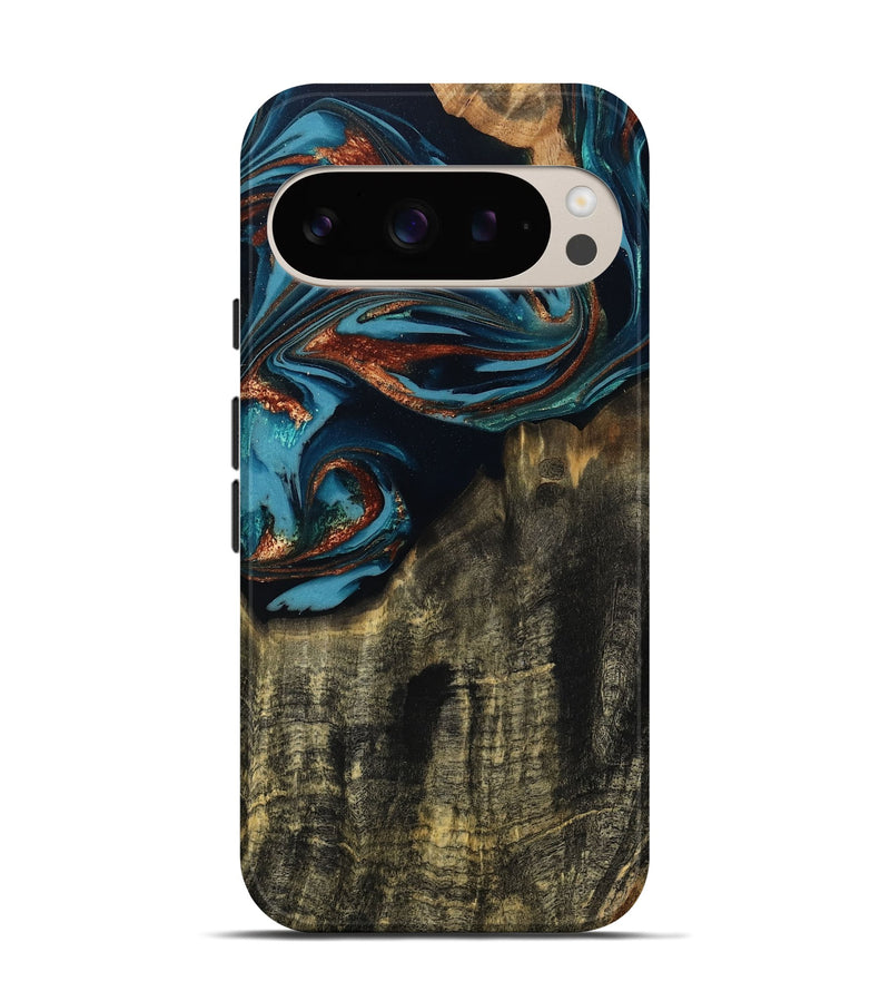 Pixel 9 Wood Live Edge Phone Case - Jamie (Teal & Gold, 809252)