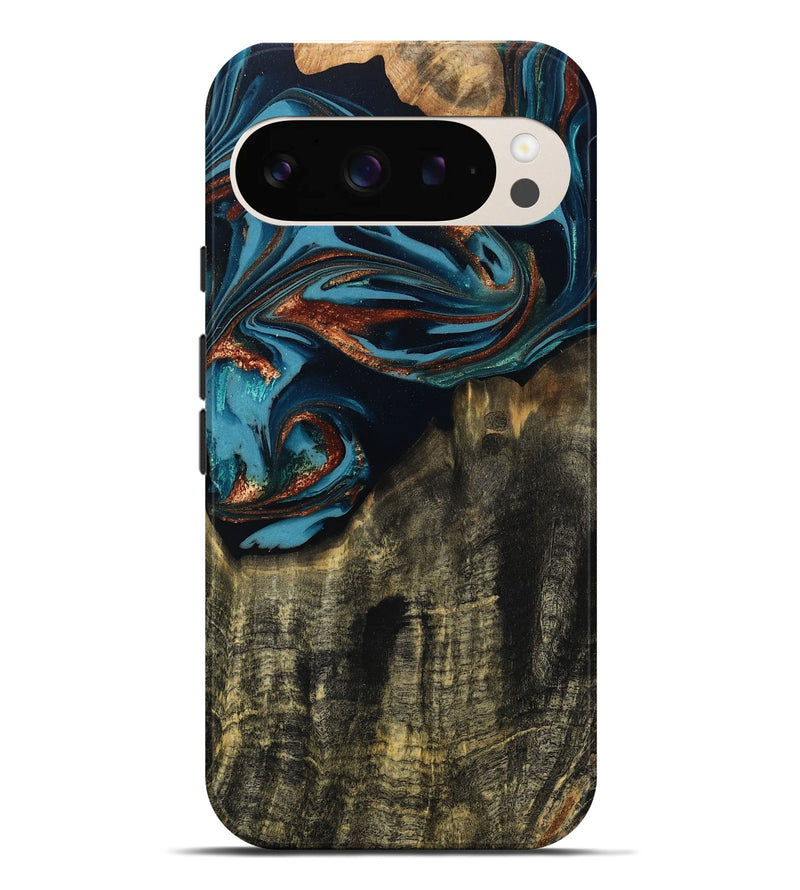 Pixel 9 Pro XL Wood Live Edge Phone Case - Jamie (Teal & Gold, 809252)