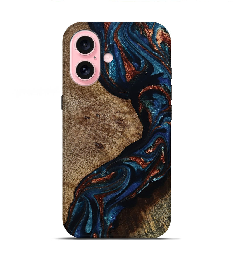 iPhone 16 Wood Live Edge Phone Case - Arch (Teal & Gold, 809256)