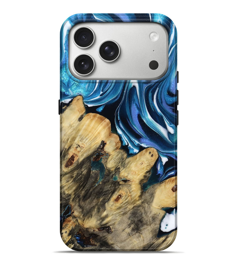 iPhone 17 Pro Max Wood Live Edge Phone Case - Bess (Blue, 809258)