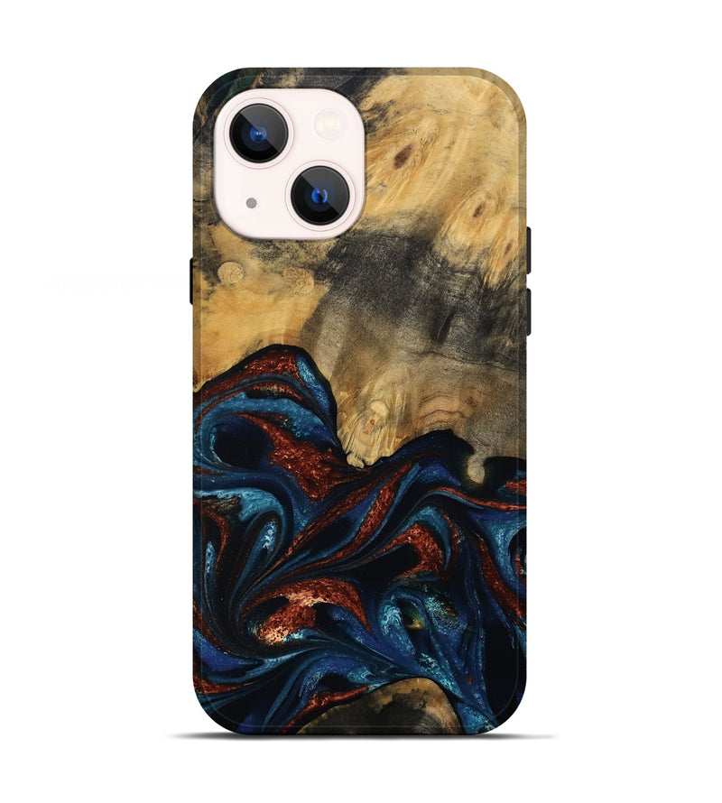 iPhone 13 Wood Live Edge Phone Case - Trinity (Teal & Gold, 809261)