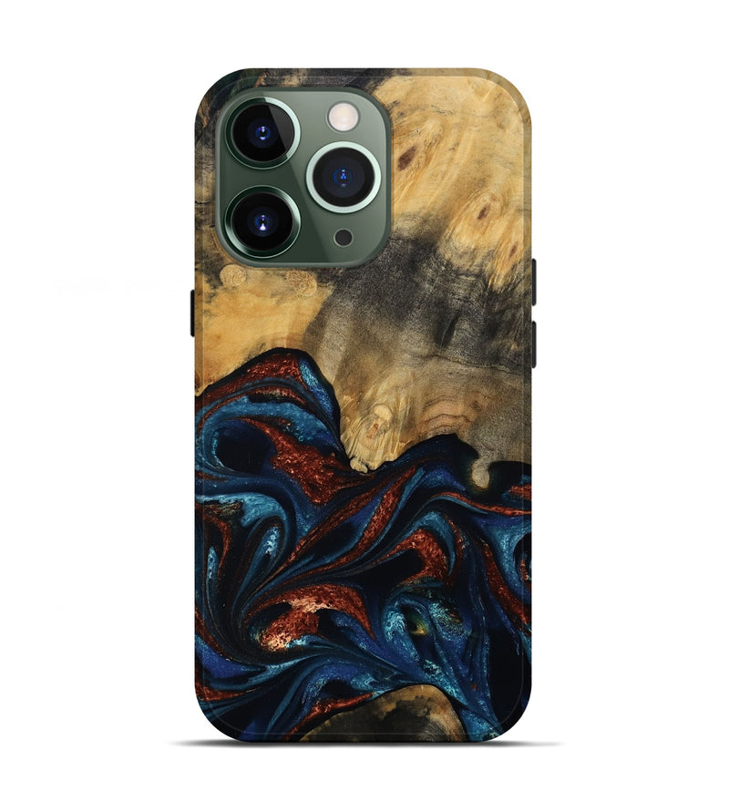 iPhone 13 Pro Wood Live Edge Phone Case - Trinity (Teal & Gold, 809261)