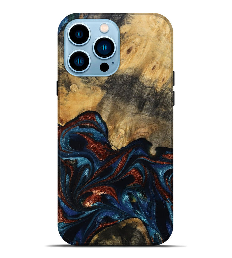 iPhone 14 Pro Max Wood Live Edge Phone Case - Trinity (Teal & Gold, 809261)