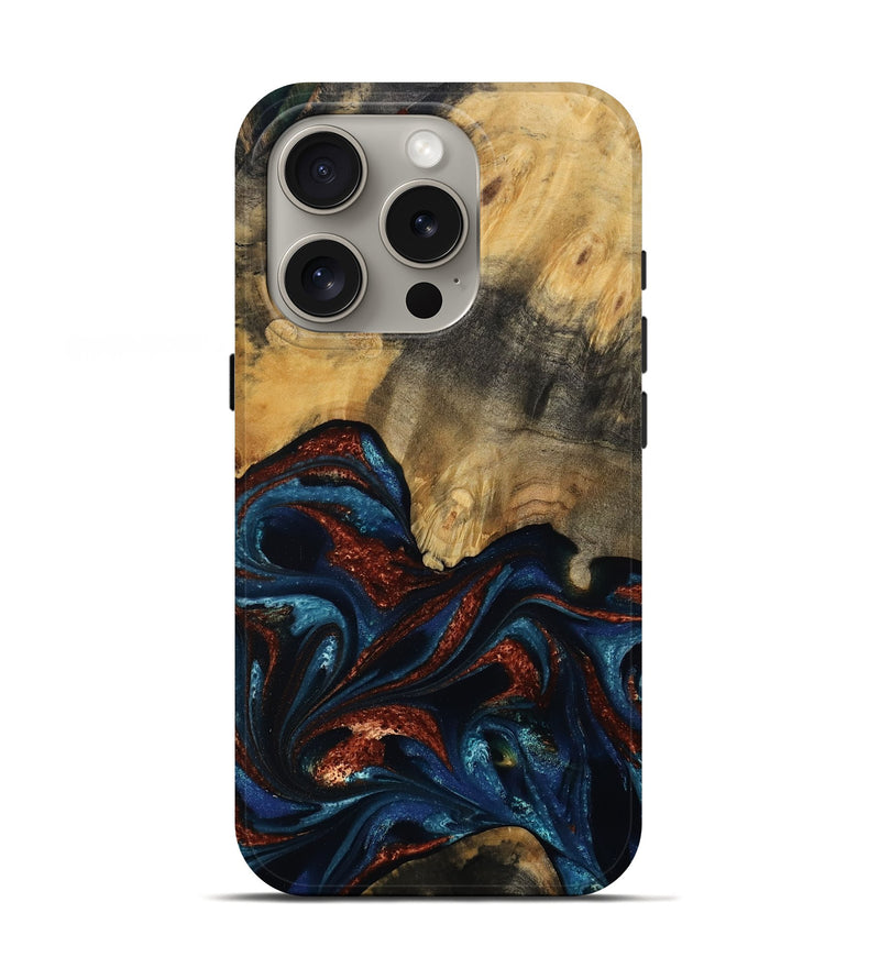 iPhone 16 Pro Wood Live Edge Phone Case - Trinity (Teal & Gold, 809261)