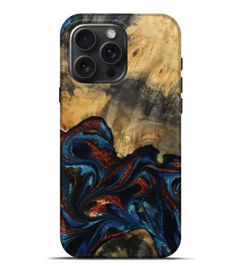 iPhone 16 Pro Max Wood Live Edge Phone Case - Trinity (Teal & Gold, 809261)