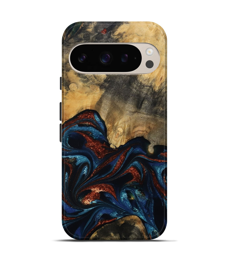 Pixel 9 Pro Wood Live Edge Phone Case - Trinity (Teal & Gold, 809261)