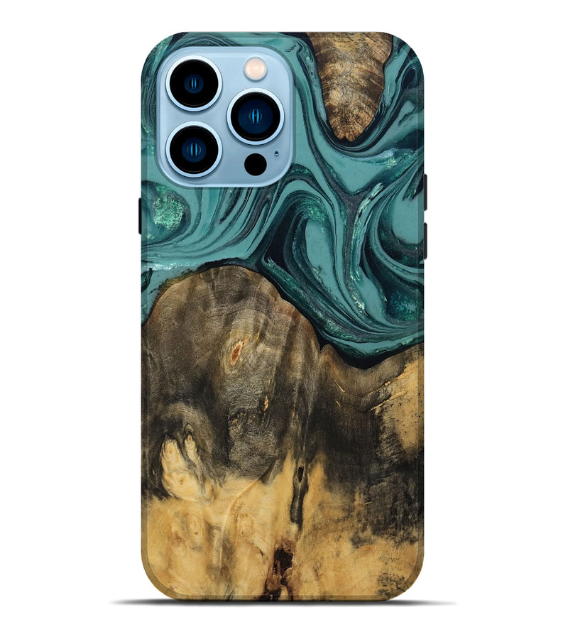 iPhone 14 Pro Max Wood Live Edge Phone Case - Coleson (Green, 809263)