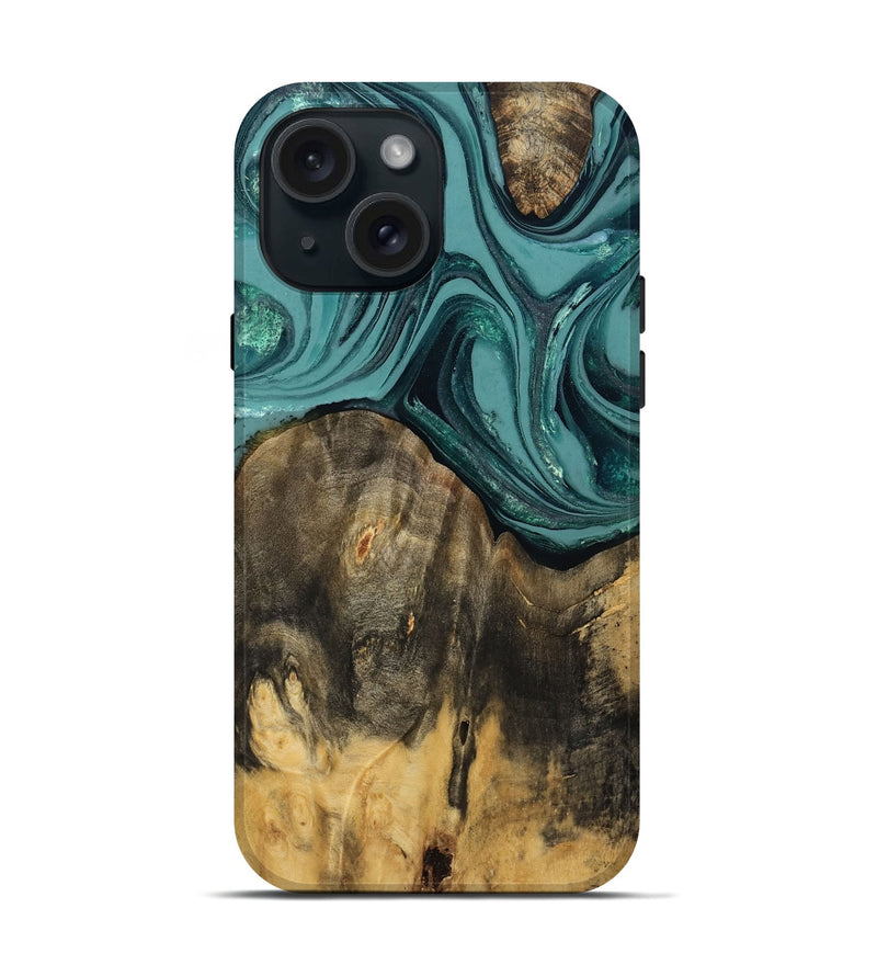 iPhone 15 Wood Live Edge Phone Case - Coleson (Green, 809263)