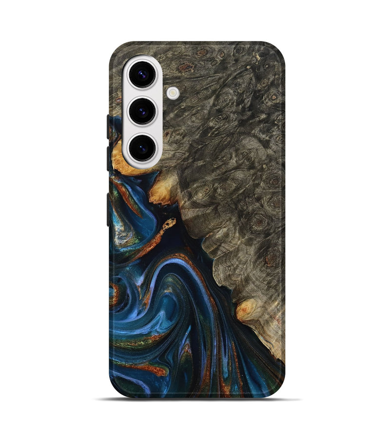 Galaxy S25 Wood Live Edge Phone Case - Jaylani (Teal & Gold, 809283)
