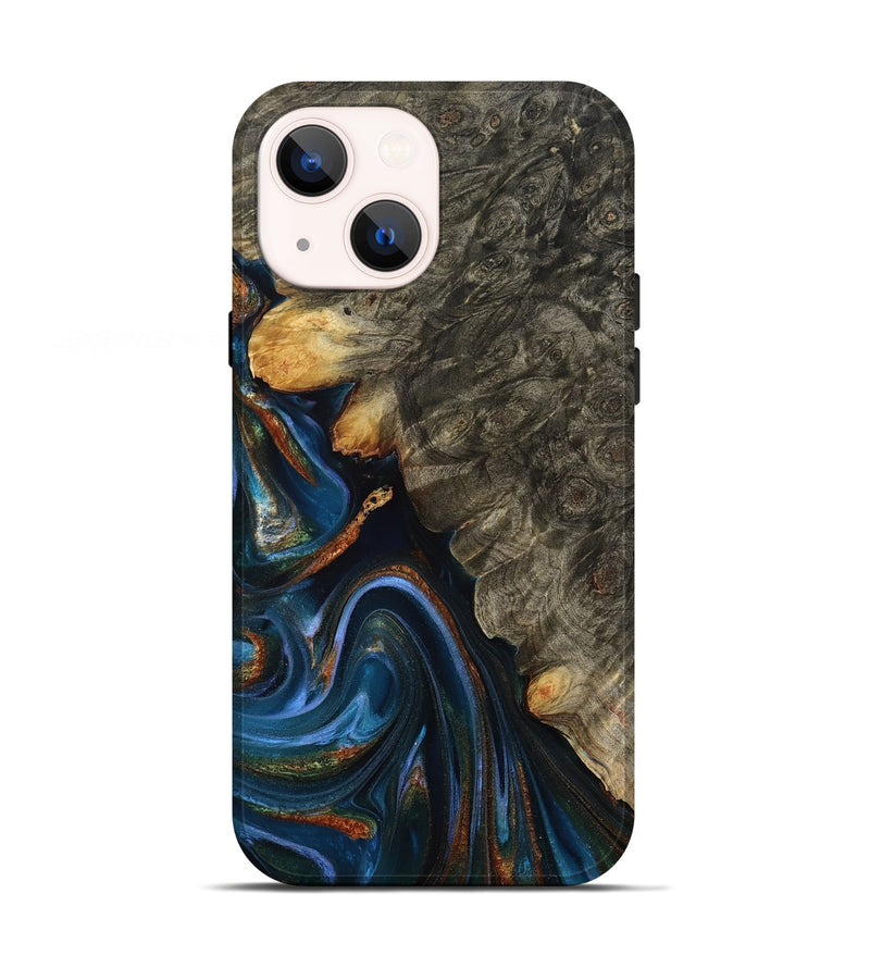 iPhone 13 Wood Live Edge Phone Case - Jaylani (Teal & Gold, 809283)