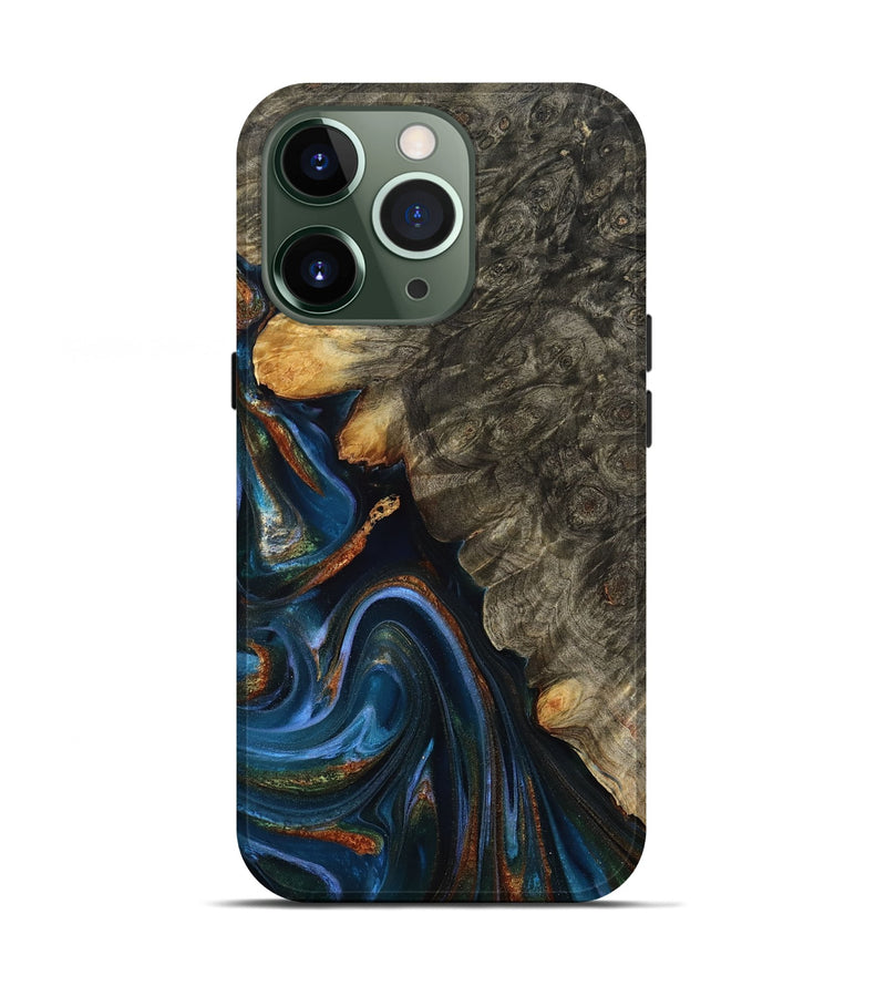 iPhone 13 Pro Wood Live Edge Phone Case - Jaylani (Teal & Gold, 809283)