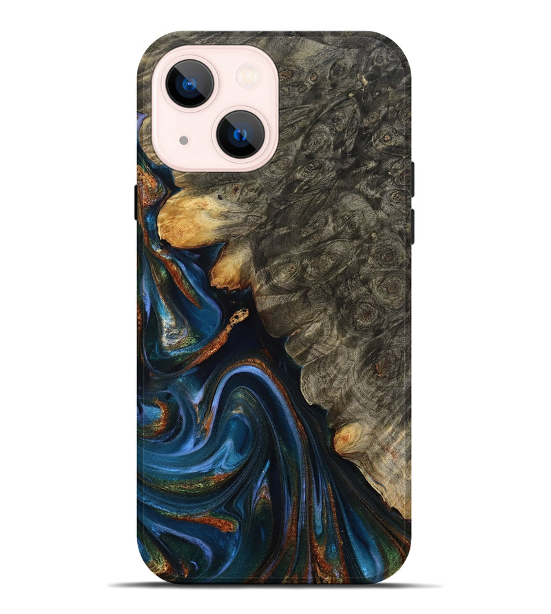 iPhone 14 Plus Wood Live Edge Phone Case - Jaylani (Teal & Gold, 809283)
