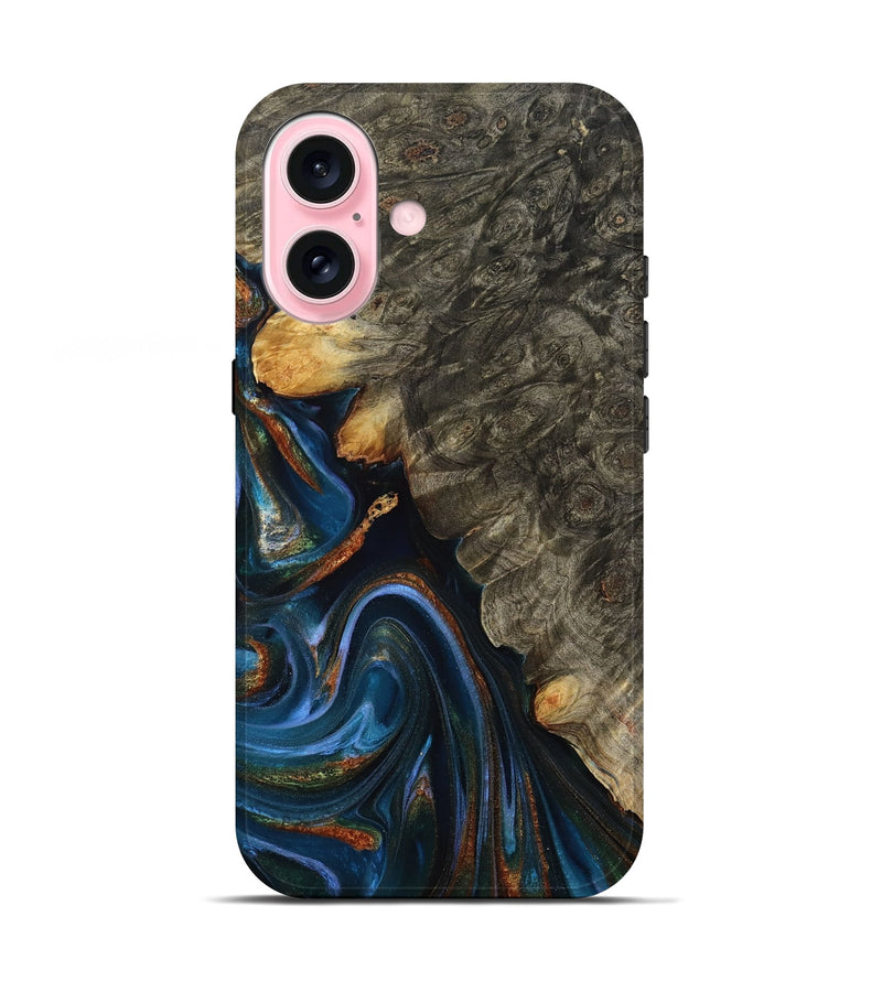 iPhone 17 Wood Live Edge Phone Case - Jaylani (Teal & Gold, 809283)