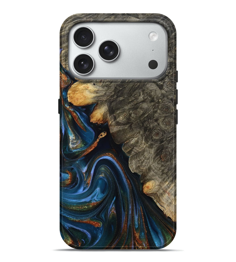 iPhone 18 Pro Max Wood Live Edge Phone Case - Jaylani (Teal & Gold, 809283)