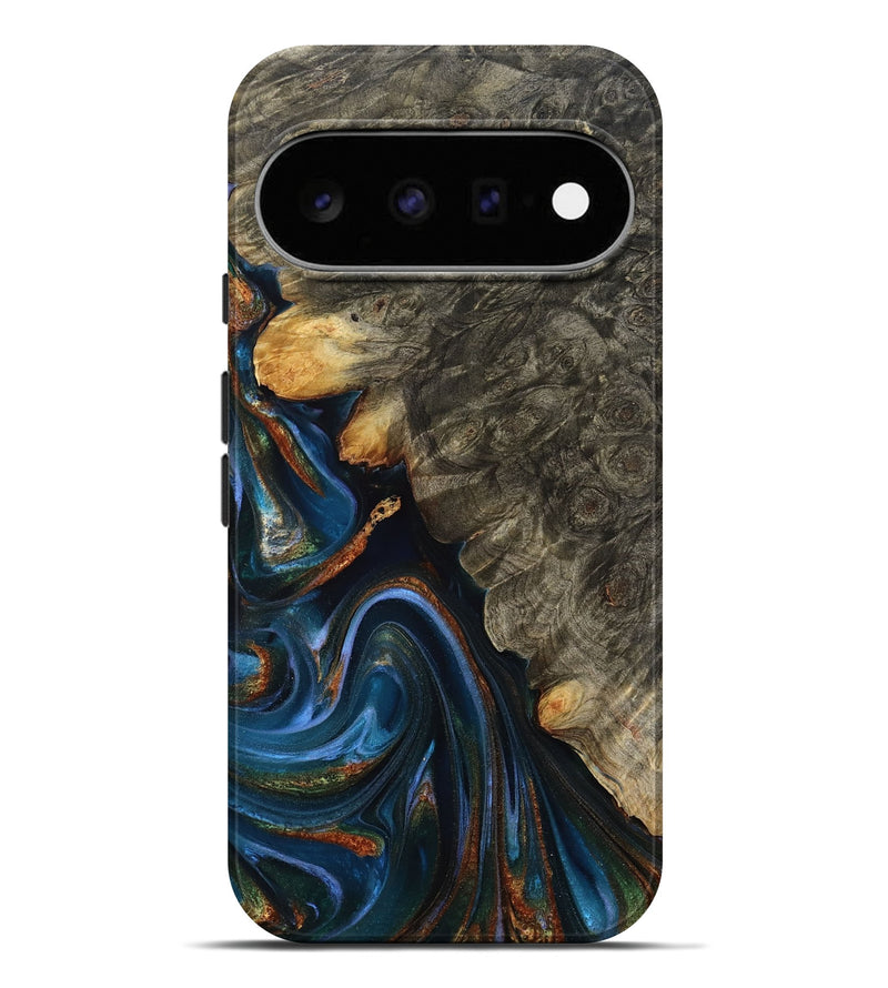 Pixel 11 Pro XL Wood Live Edge Phone Case - Jaylani (Teal & Gold, 809283)