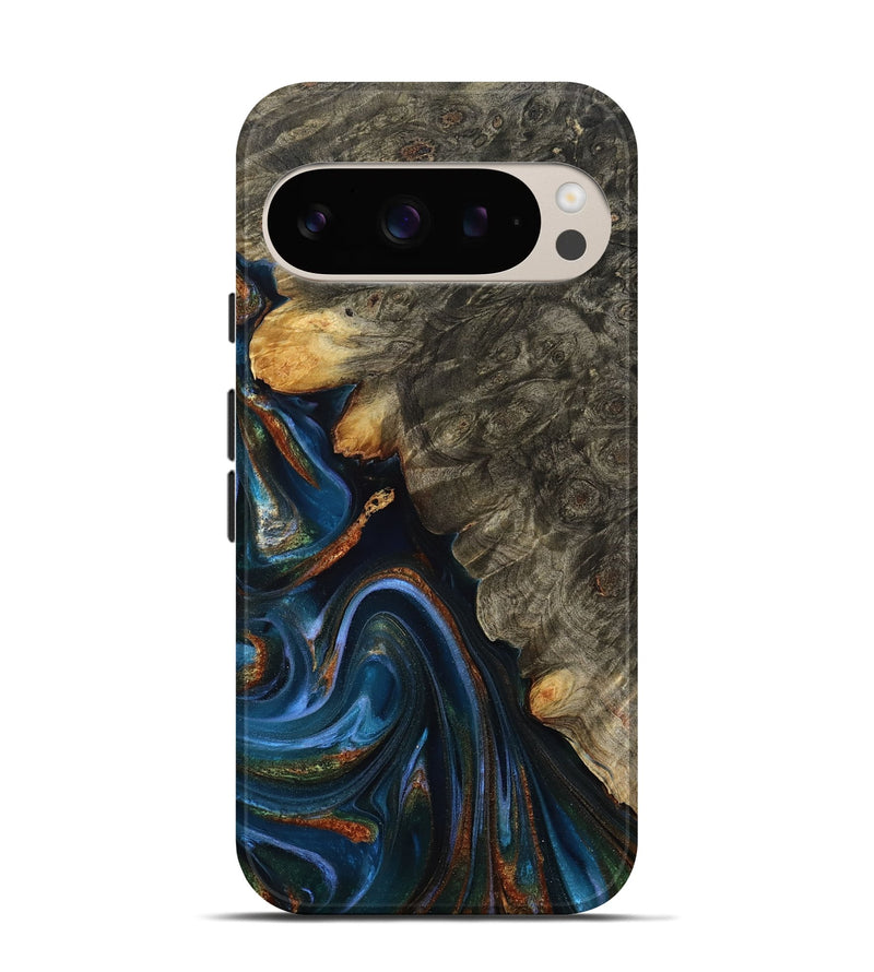 Pixel 9 Pro Wood Live Edge Phone Case - Jaylani (Teal & Gold, 809283)