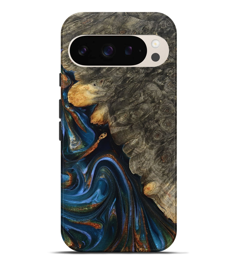 Pixel 9 Pro XL Wood Live Edge Phone Case - Jaylani (Teal & Gold, 809283)