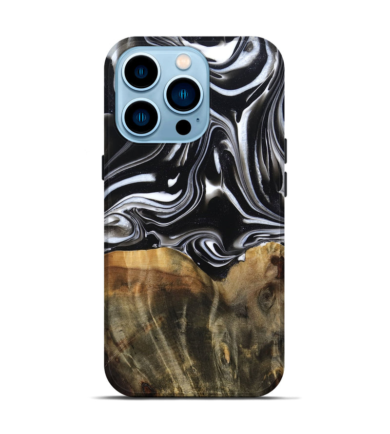 iPhone 14 Pro Wood Live Edge Phone Case - Maximo (Black & White, 809284)