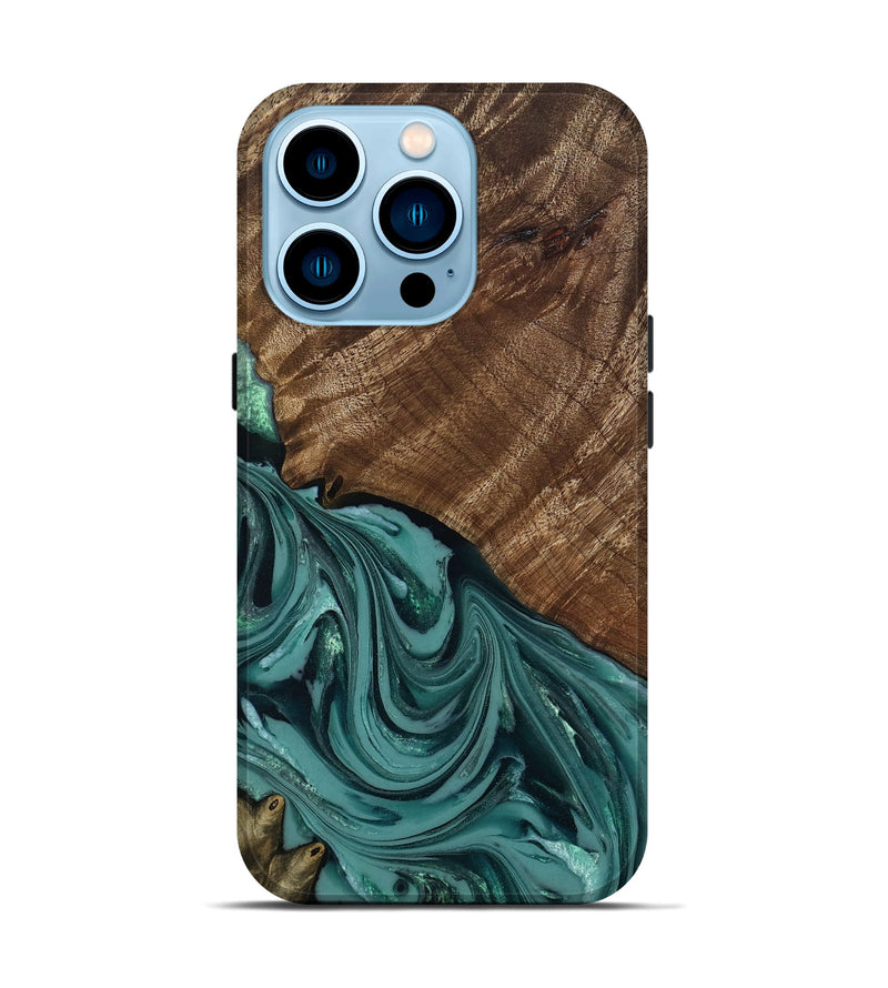 iPhone 14 Pro Wood Live Edge Phone Case - Anjali (Green, 809308)