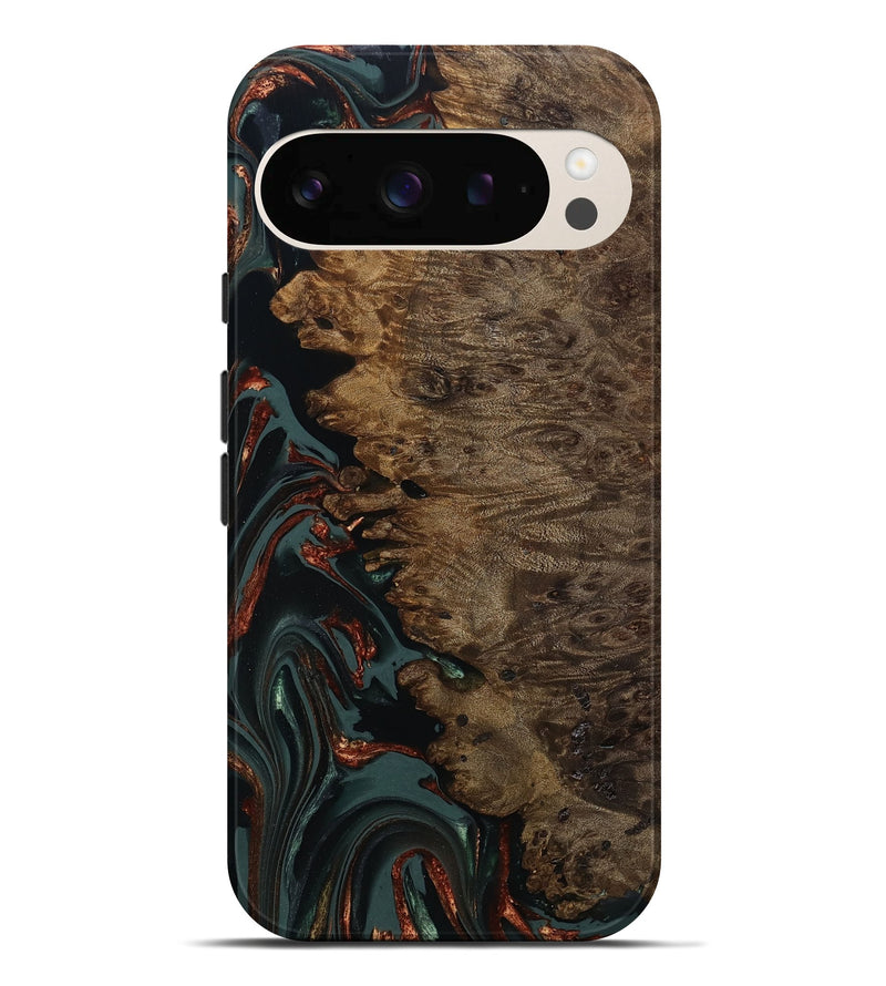 Pixel 10 Pro XL Wood Live Edge Phone Case - Alonza (Teal & Gold, 809310)